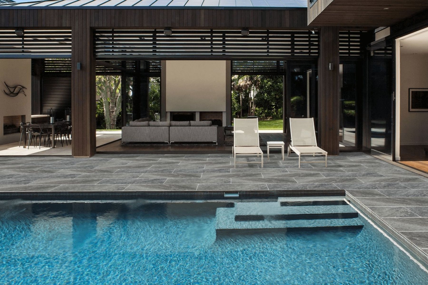 rectangle pool pavers on a natural stone look